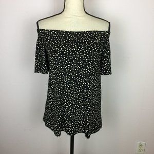 J Jill Wearever Off The Shoulder Blouse Knit Top Size S Womans Black White Geo
